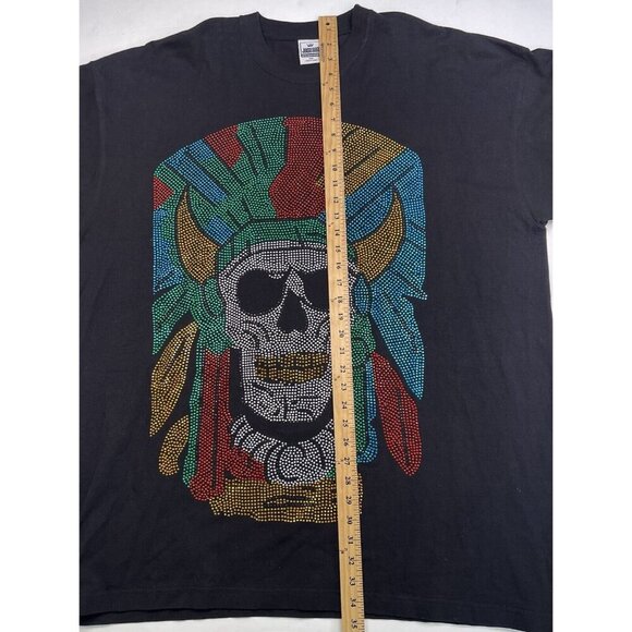 Mens 3XL Black Jewel Studded Aztec Skull S/S T-SHIRT Johnson Super Heavy Weight - Picture 5 of 8